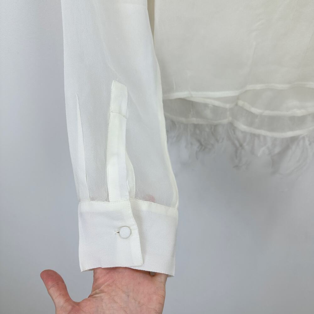 J.Crew Bungalow Feather Embellished Top Chiffon Viscose Blouse Ivory XS NWT - Picture 11 of 14